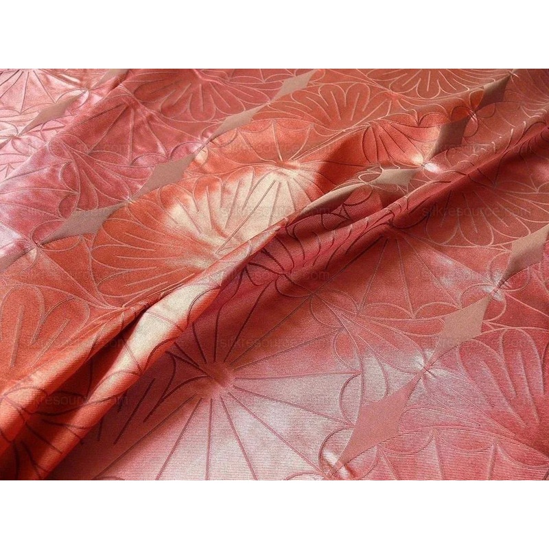 100% Silk Damask Modern Geometric Daisy Round "hibiscus" Red