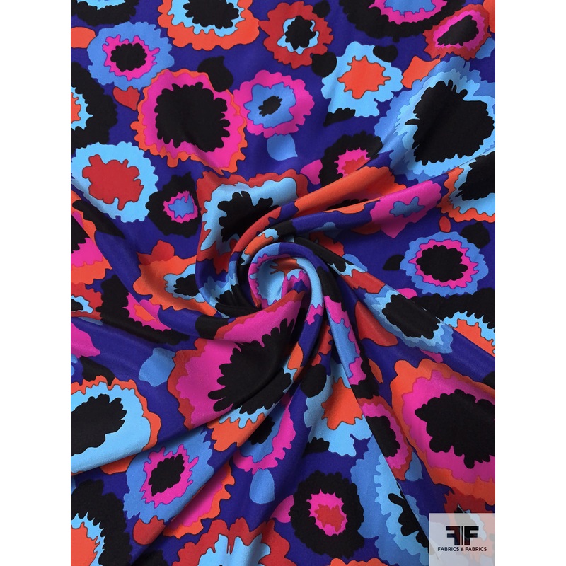 Colorful Bursts Matte-Side Printed Silk Charmeuse - Hot Pink / Indigo / Blue / Hot Coral / Black