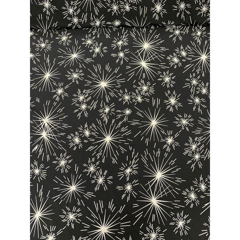 Fireworks Printed Silk Crepe de Chine - Black / White
