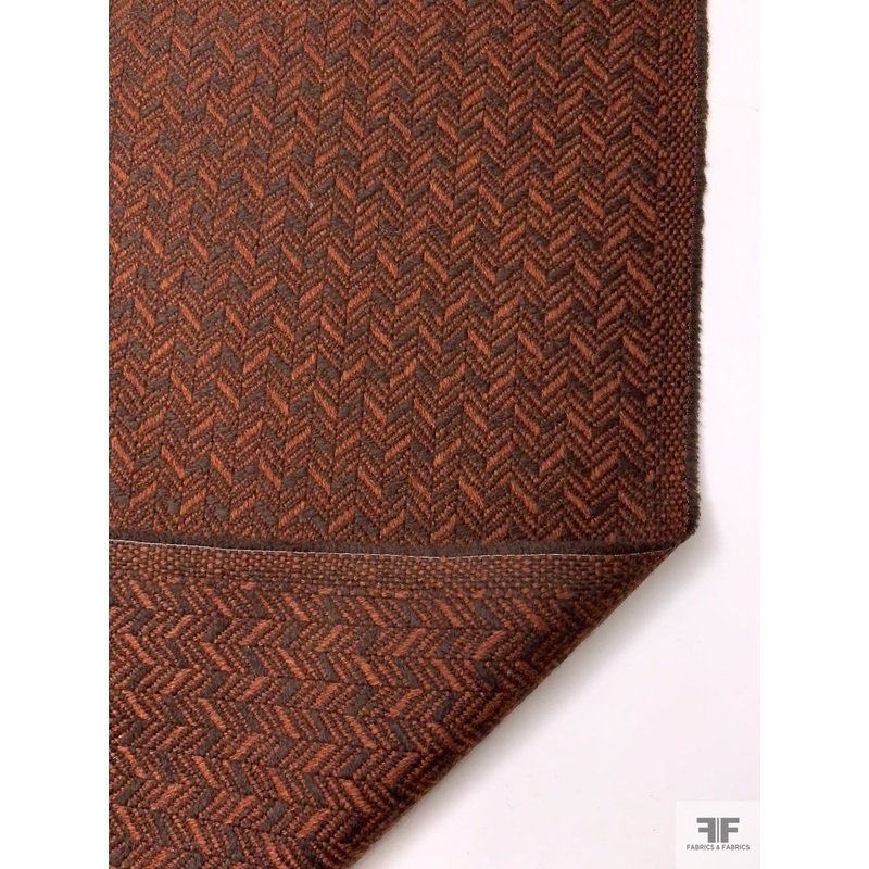 French Herringbone Virgin Wool Coating - Dark Brown / Cinnamon Brown