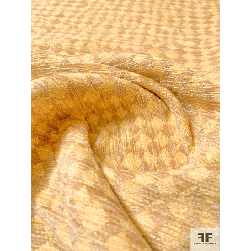 Italian Geometric Wool Blend Chenille Ladies Suiting - Butter Yellow / Tan / Gold