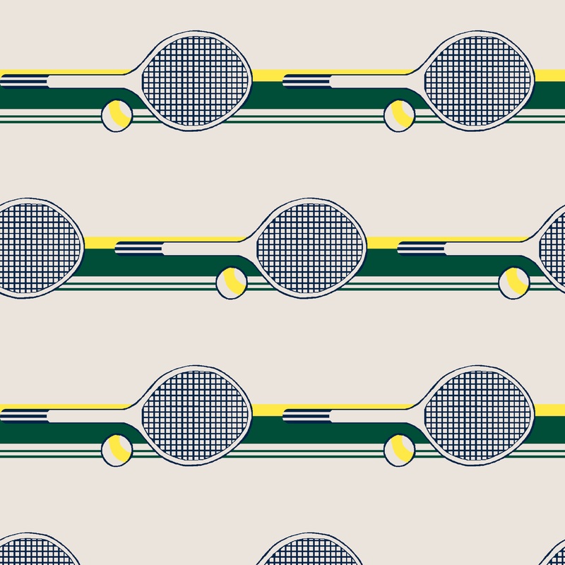 Retro Tennis Racquet Stripe in Yellow Fabric