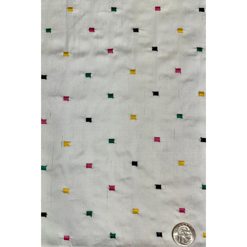 White/Multicolor Embroidered Dupioni Silk MED-290/2