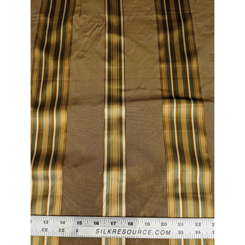 0.8y Scalamandre Gustave Stripe Bronze Brown Gold Green Old World Weavers 100% Silk Stripe