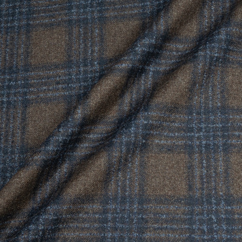 Brown & Blue Check Wool, Silk & Cashmere (A 2.60m Piece)