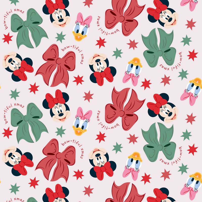 Disney Mickey & Friends Bow Holiday Pattern on Ivory