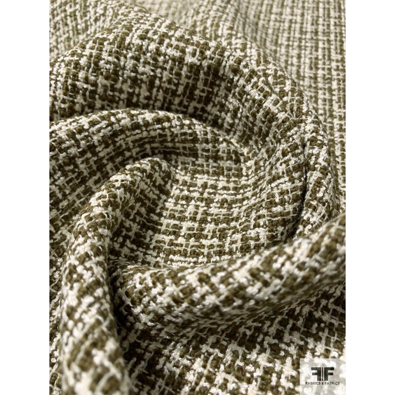Italian Classic Cotton-Wool Tweed Suiting - Olive Green / Ivory