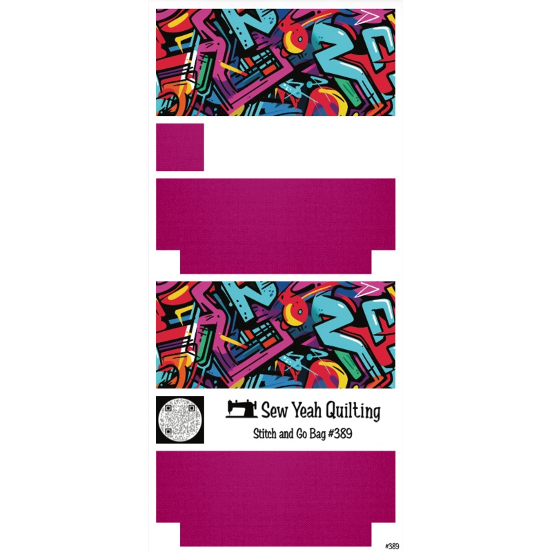 Stitch & Go Bag #389 - Graffiti Abstract Faces Colorful on Magenta