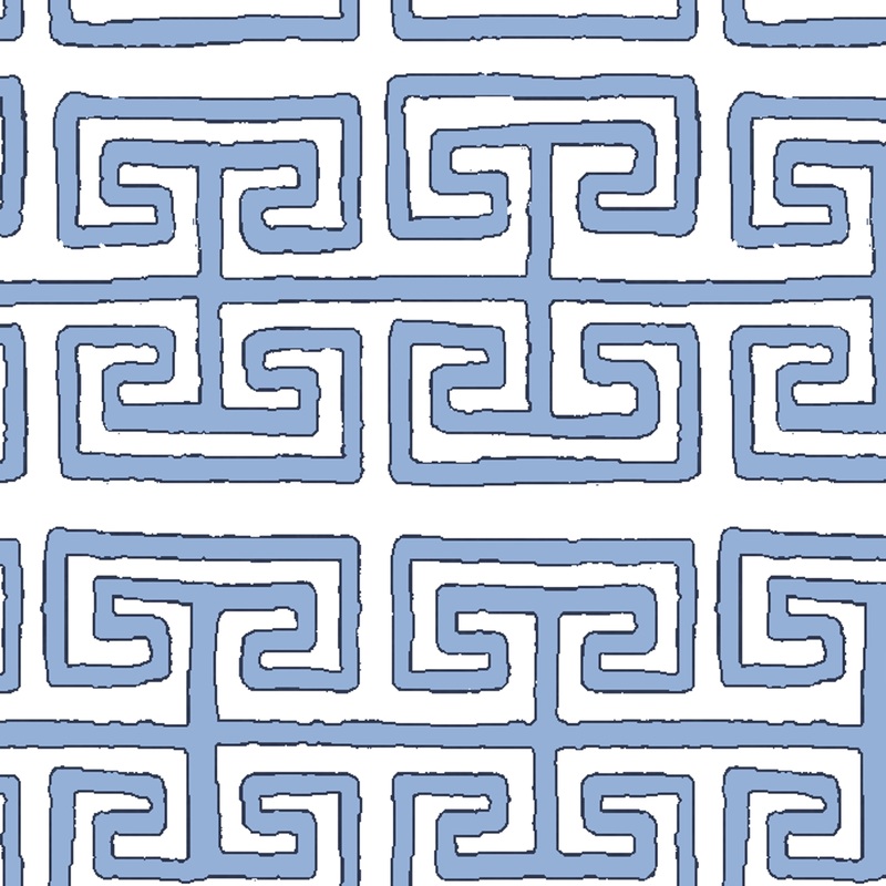 Susan Winget - Grecian Maze - Blue & White Geometric Fabric