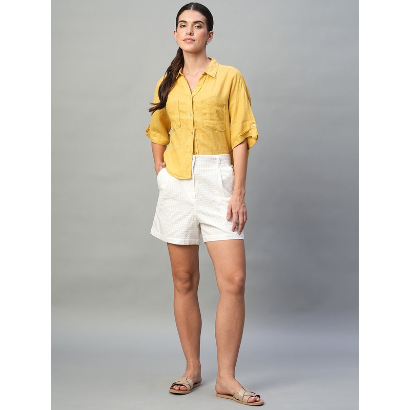 Women's White 100% Cotton Regular Fit Shorts WHITE