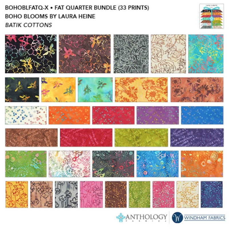 Boho Blooms Laura Heine BOHOBLFATQ-X Multi Fat Quarter Bundle Batik Cotton