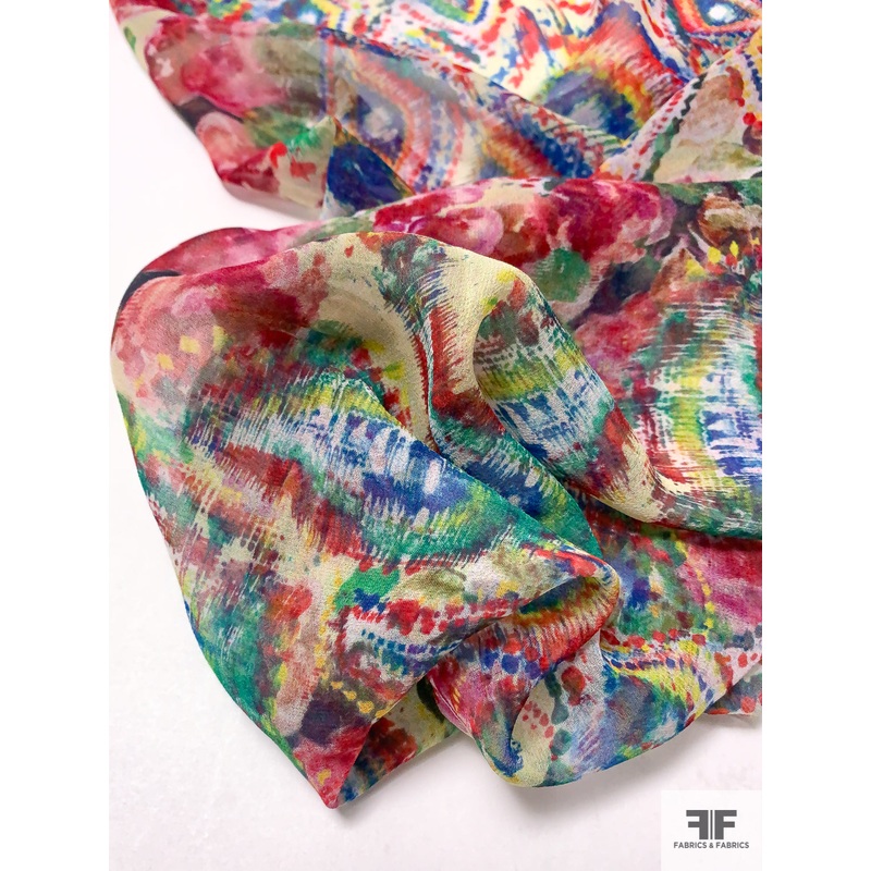 Boho Hip Printed Silk Chiffon - Multicolor