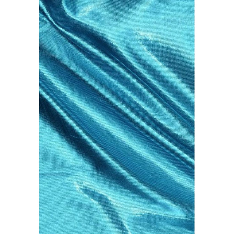 Caribbean Blue Metallic Shantung Silk Fabric