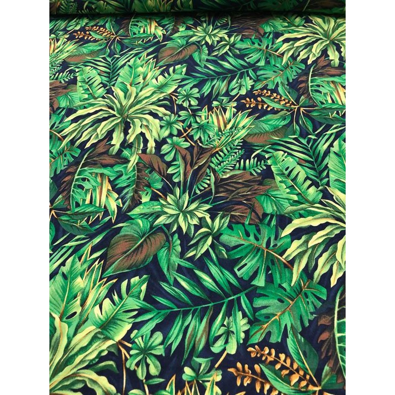 Rainforest Printed Cotton Lawn - Green / Blue