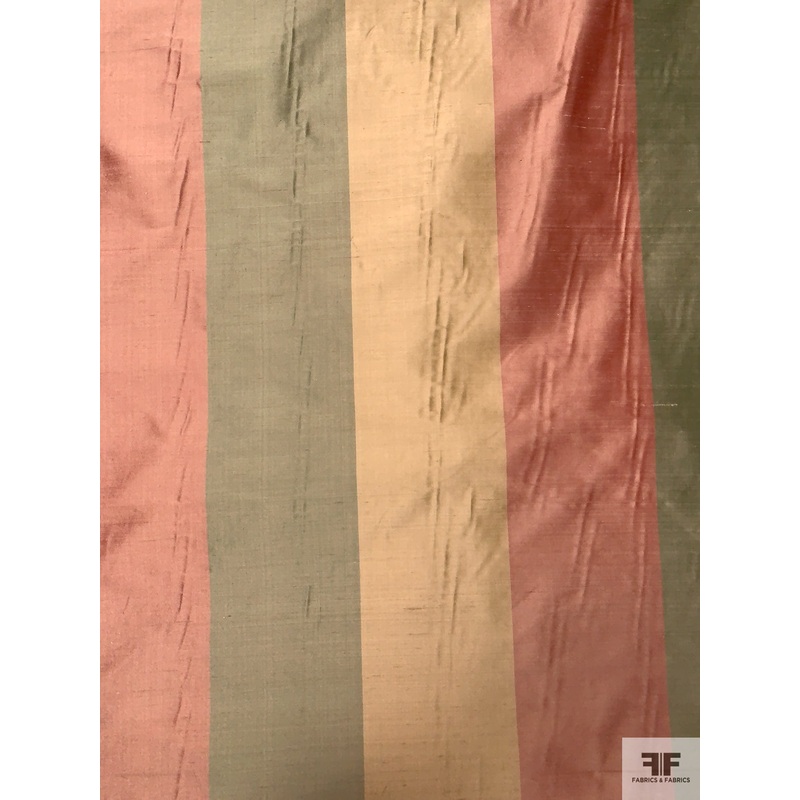 Striped Yarn-Dyed Silk Shantung - Vintage Coral / Biscotti Gold / Vintage Green