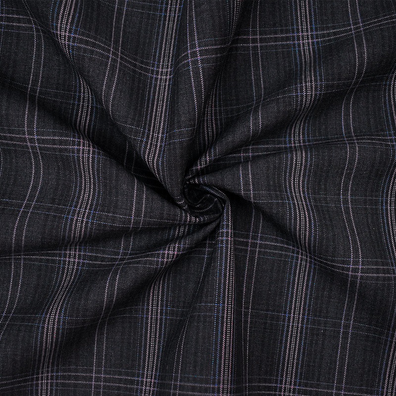 Gray-Purple-Multi Wool-Poly Plaid Woven Shirting Fabric