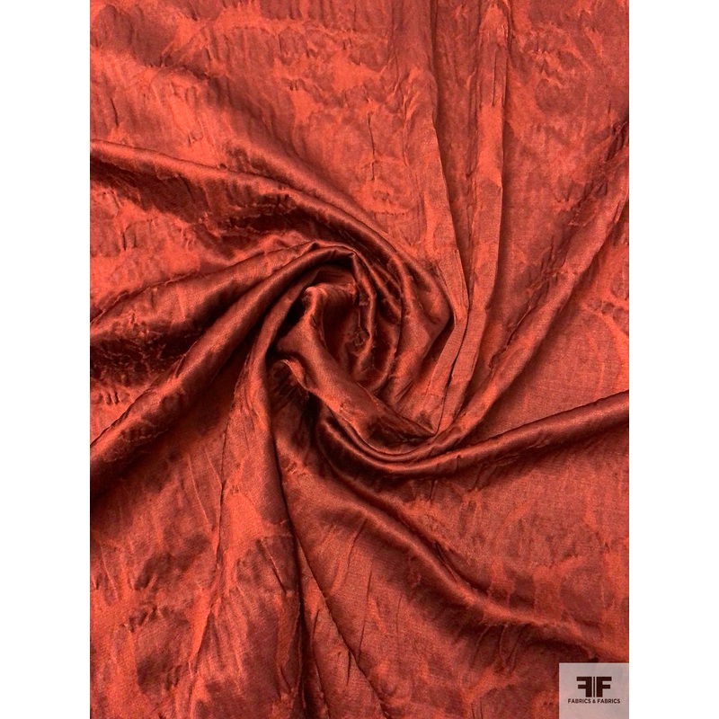 Italian Exotic Floral Satin Faced Wool-Poly Shadow Jacquard - Dark Rust