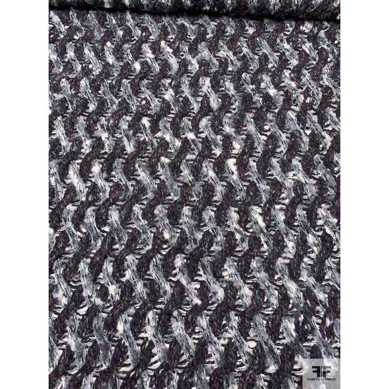 Italian Wavy Motif Chunky Yarn Wool Blend Sweater Knit - Grey / Grape Purple / Black / Ivory