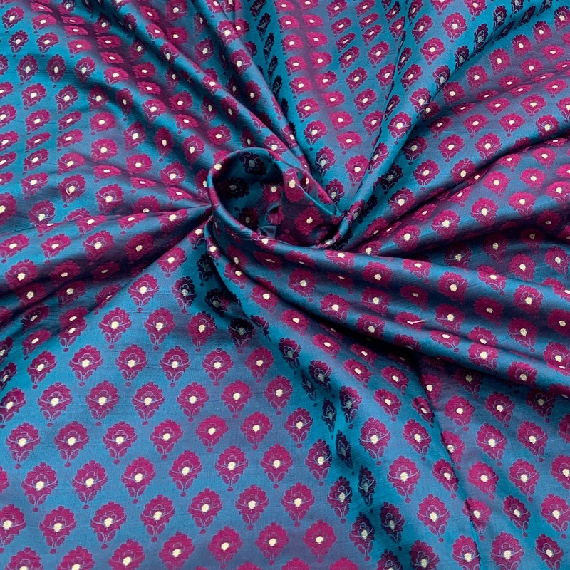 Peacock Blue Silk Brocade