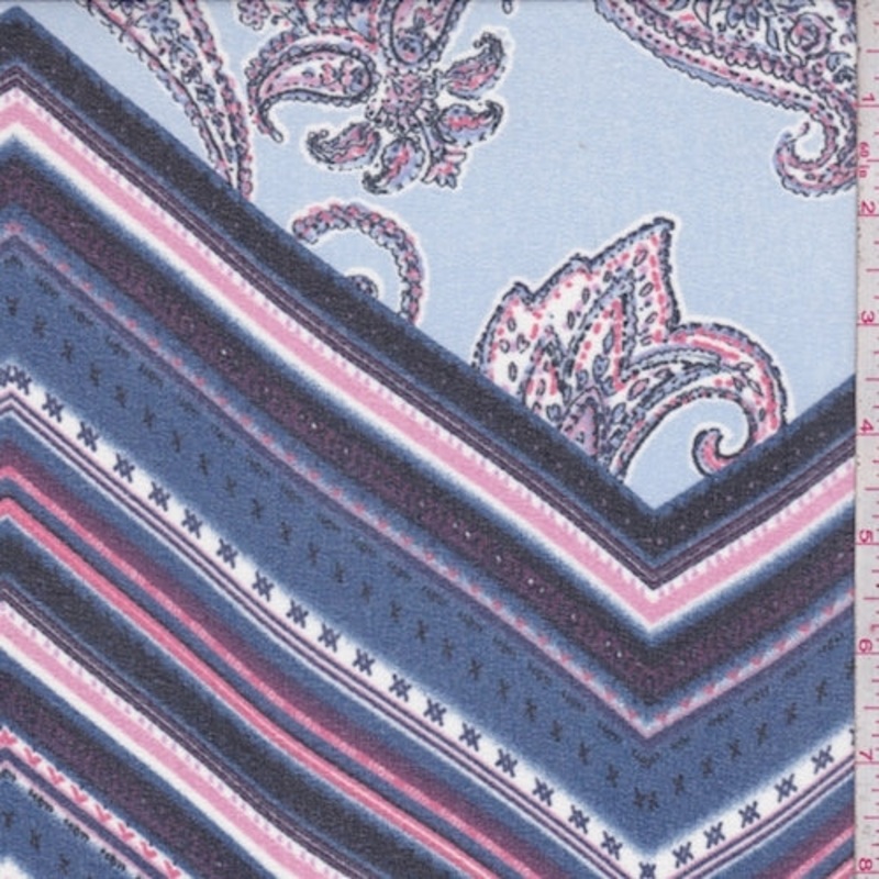 Periwinkle/Navy Paisley Chevron Crepe Georgette Fabric