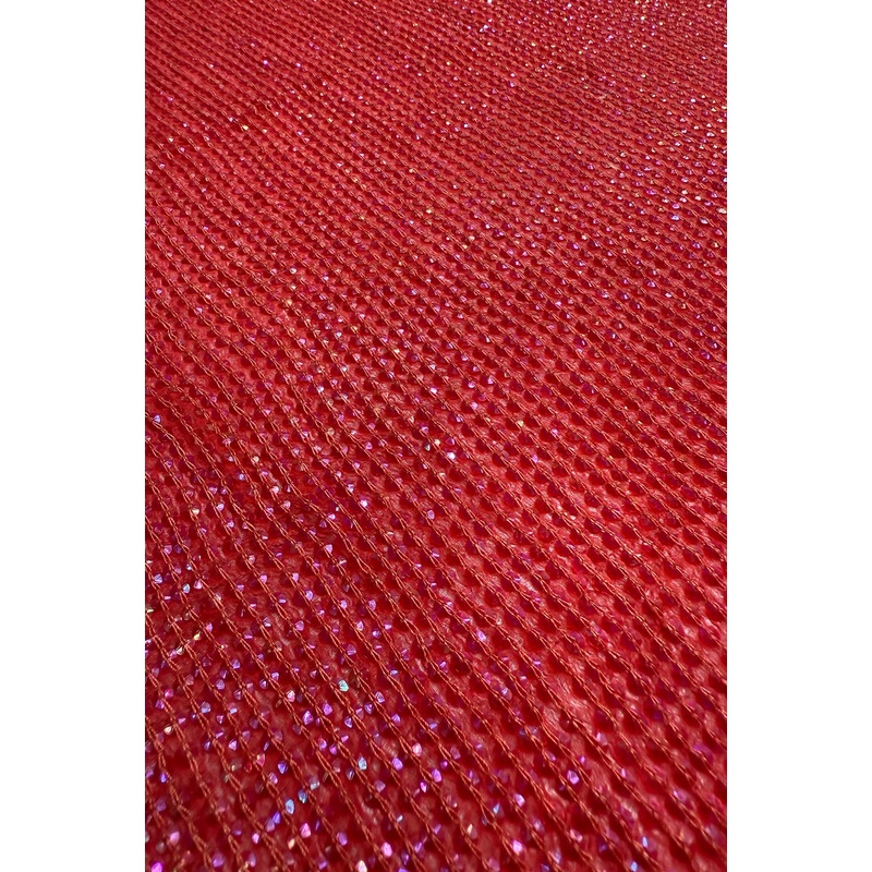 Red Sequin & Beads on Silk Chiffon JEC-200-06