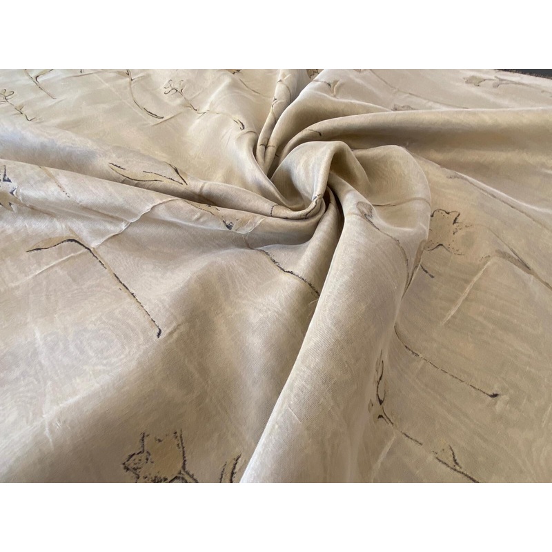 Scalamandre Grey Watkins Orissa Semi Sheer Gold Silk Double Organza Damask Tulip Wildflower MSRP USD 212/Y