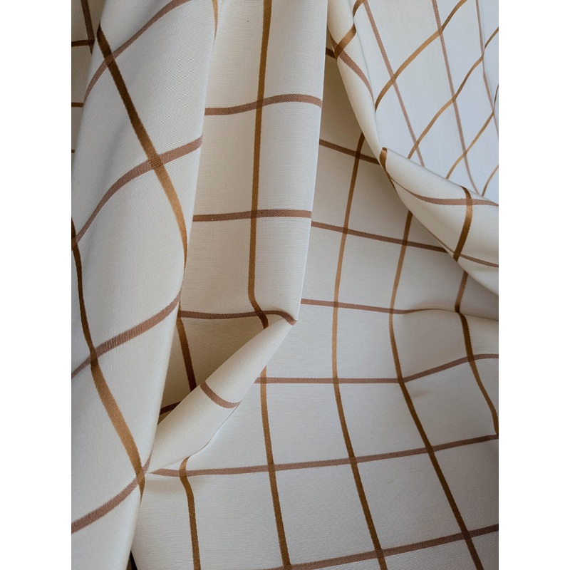 Scalamandre Louis Check Ochre on Creme Brown Beige Cotton Viscose Cotton Windowpane Plaid Check MSRP USD 176/y