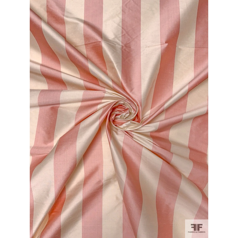 Striped Yarn-Dyed Silk Shantung - Coral / Cream