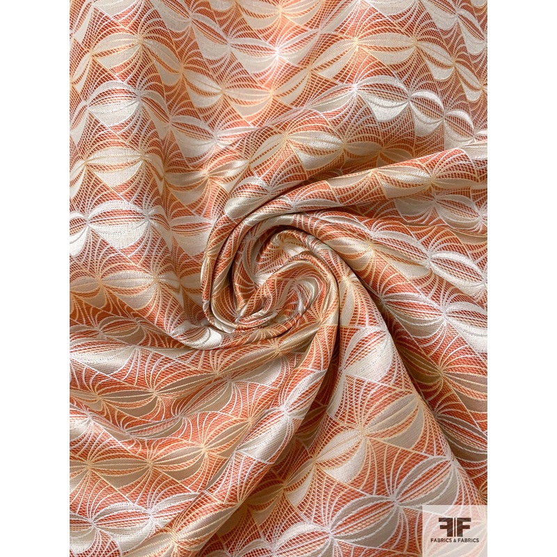 Tentacle Web Silk Necktie Jacquard Brocade - Copper-Orange / Tan / White