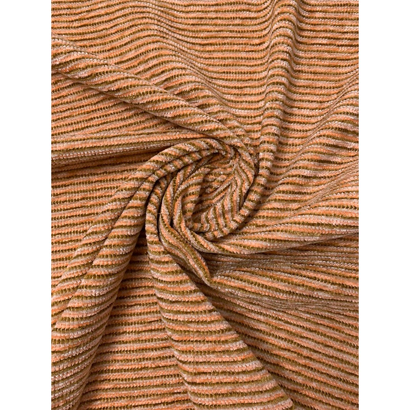 Yarn-Dyed Chenille Striped Tweed with Lurex Fibers - Peach / Ochre / Pearl Grey