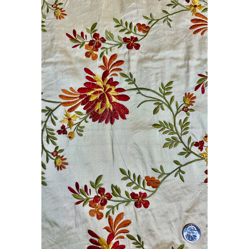 Beige/Multicolor Embroidered Dupioni Silk MED-294/2