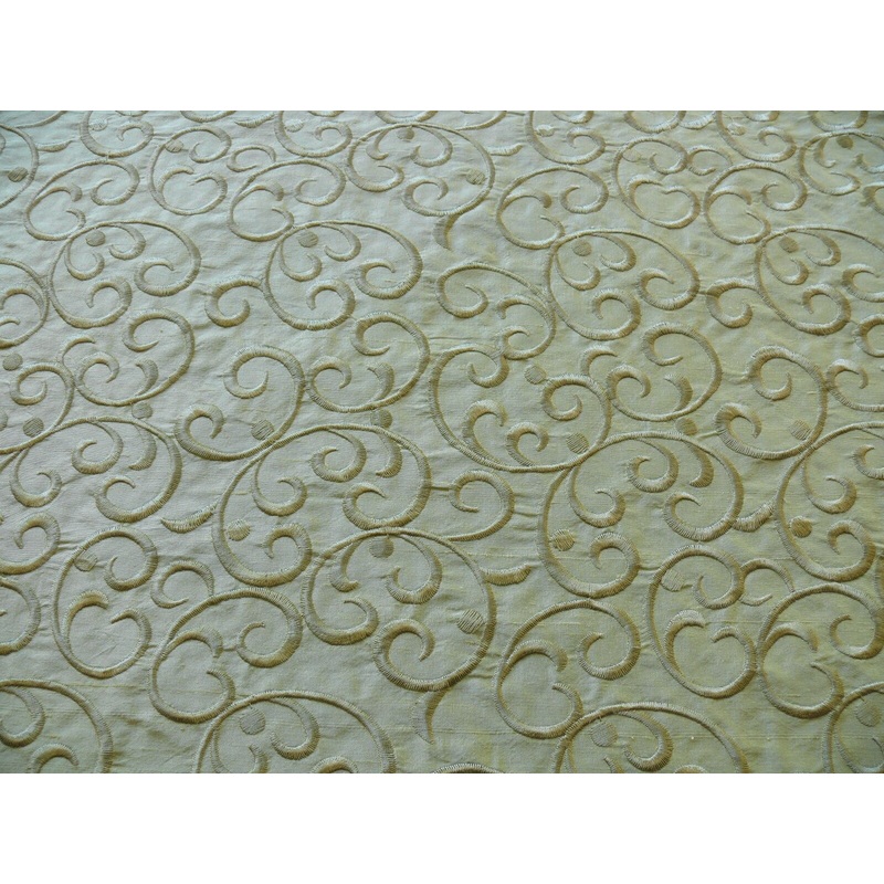 by yard Pindler & Pindler Silk Embroidery Scroll Olive Green MSRP USD200+/y