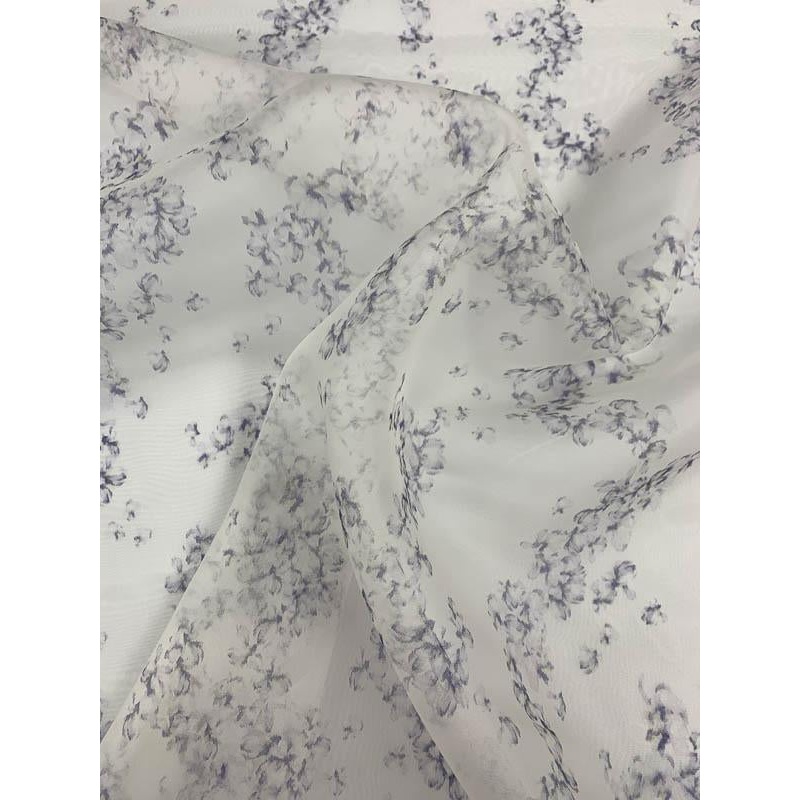 Delicate Floral Printed Silk Organza - Off-White / Lavender / Mint