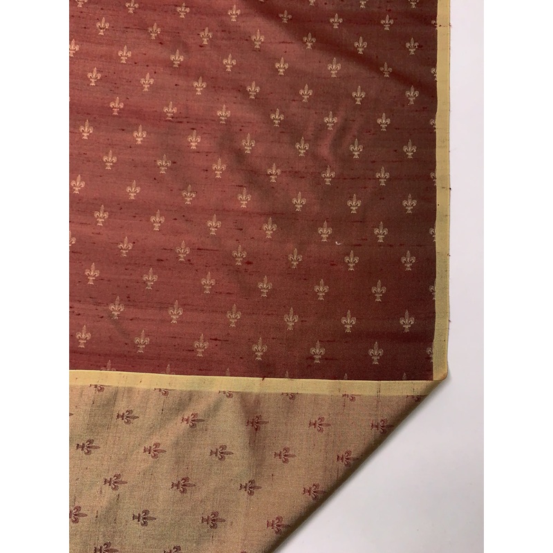 Fleur-de-Lis Jacquard Silk Shantung - Wine Red / Gold