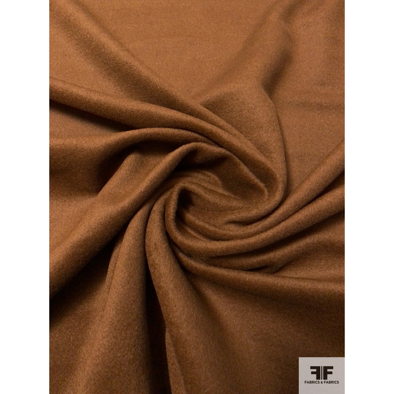 Italian Solid Brushed Wool Coating - Saddle Brown