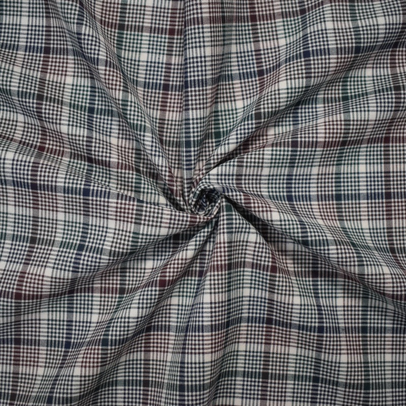 Red-Green-Multi Poly-Wool Japanese Plaid Woven Shirting Fabric