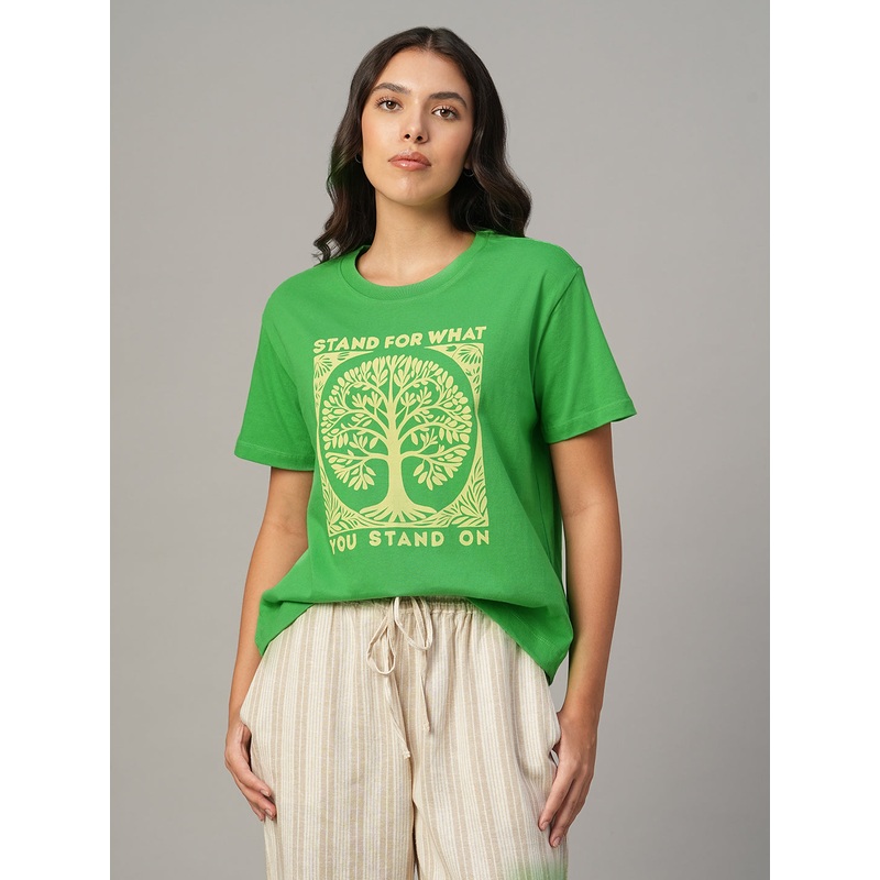 Women's Green 100% Organic Cotton Regular Fit Tshirt GREEN