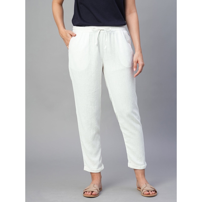 Women's White Linen Viscose Regular Fit Pant WHITE