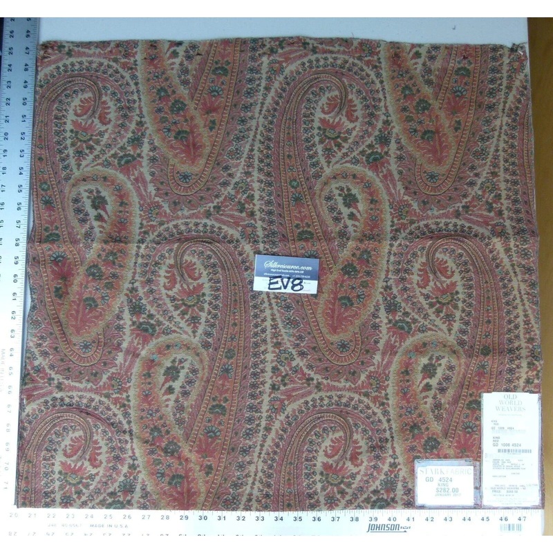 19 Ev8 Scalamandre Showroom Sample Square King Red Tan Paisley Cotton MSRP USD 282/Y