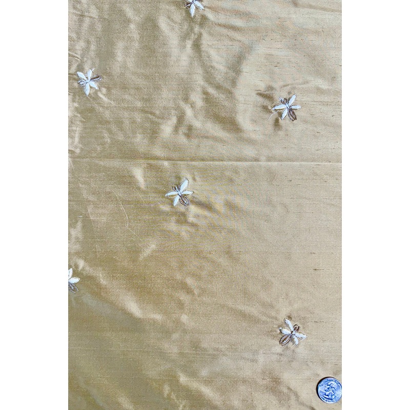 Dark Beige/Multicolor Embroidered Dupioni Silk MED-400/3