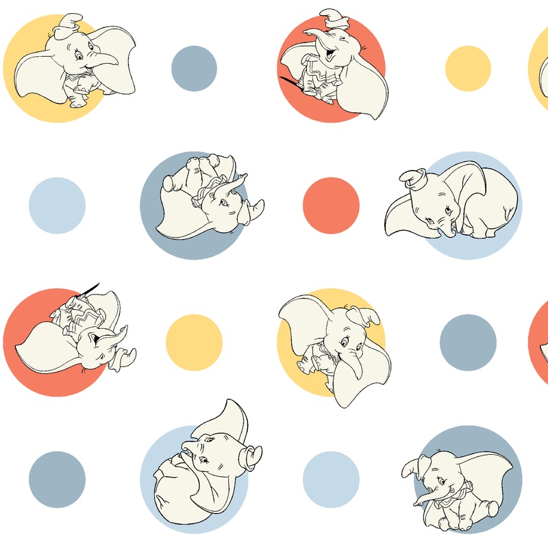 Disney Dumbo Cute Polka Dot Pattern on White Fabric