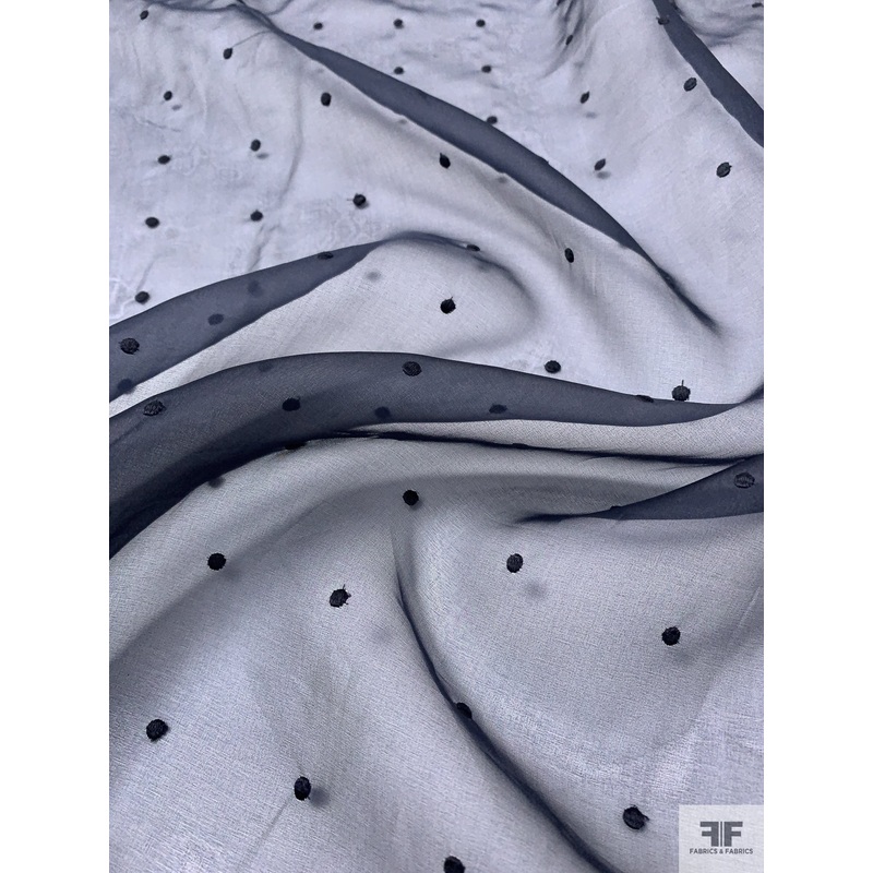 Dot Embroidered Silk Organza - Navy