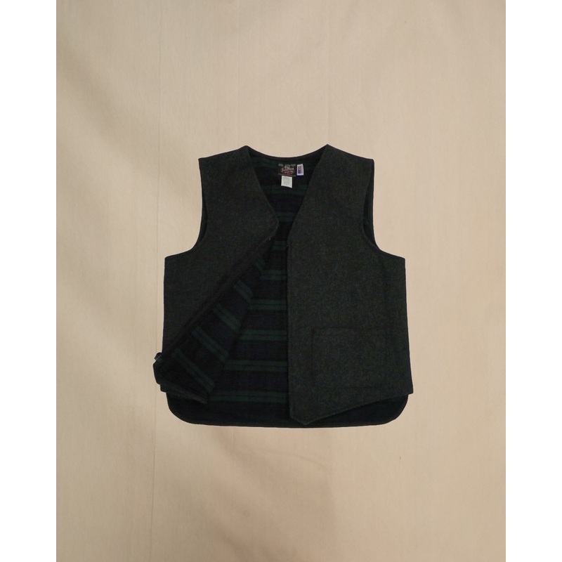Flannel Lined Wool Vest - Herringbone 77 - Gray Herringbone