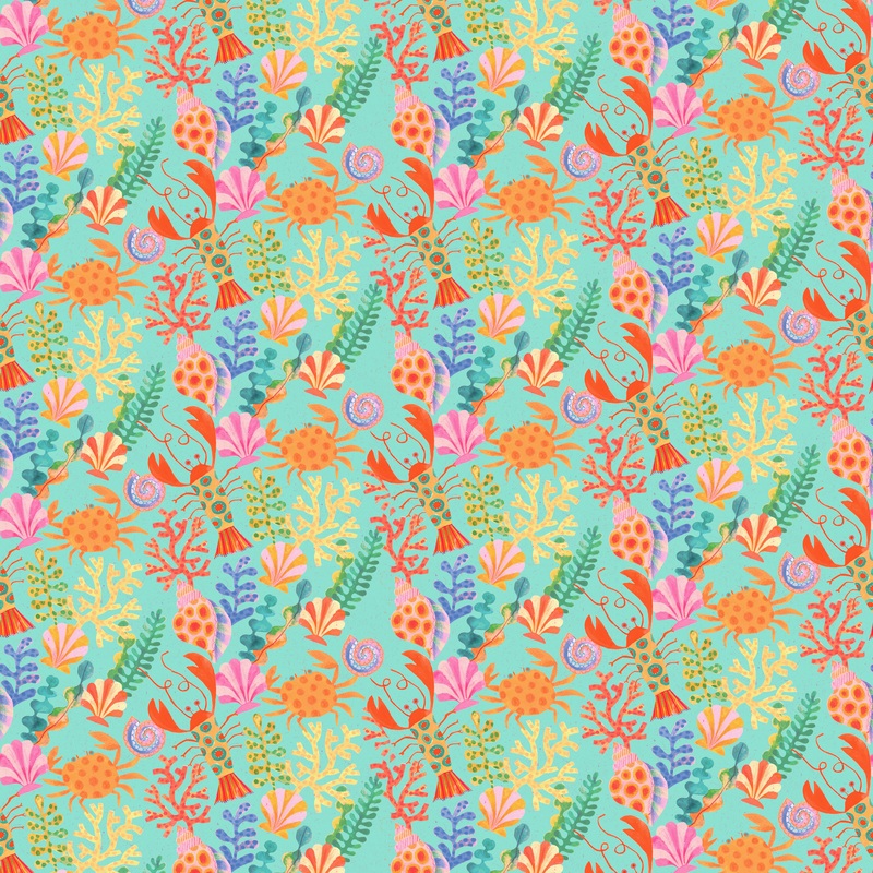 Shannon Snow Underwater Creatures on Turquoise Fabric