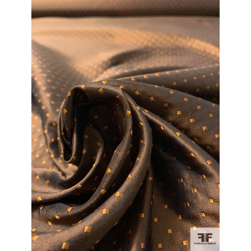 Small Square Dot Silk Necktie Jacquard Brocade - Turmeric / Brown