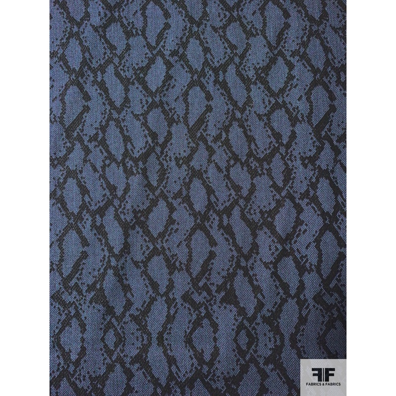 Snakeskin Pattern Printed Stretch Cotton Denim - Denim Blue / Steel Grey
