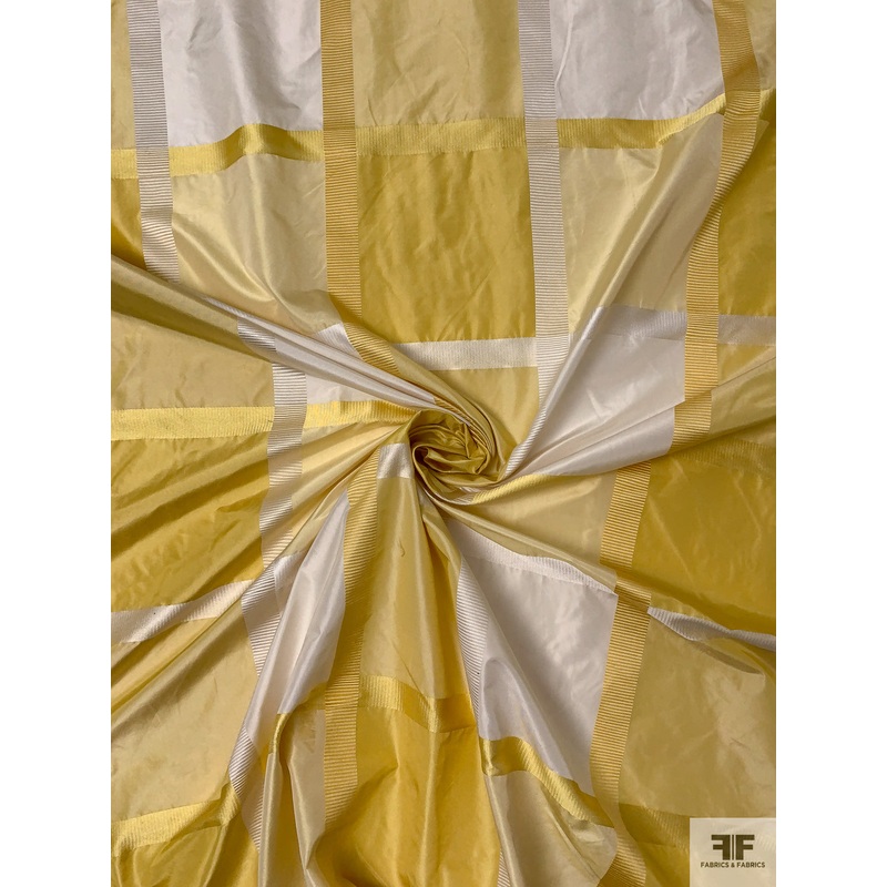 Yarn-Dyed Silk Taffeta with Satin-Faille Windowpane Pattern - Antique Yellow / Off-White