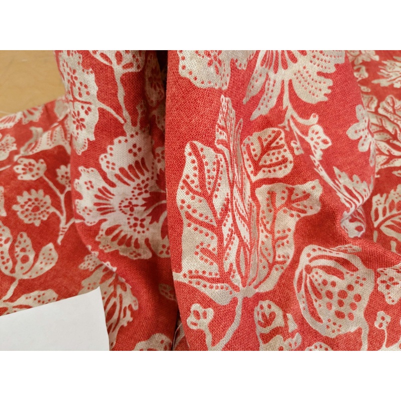 1.2y x 53"w Scalamandre Calais Linen Print in Coral Pink Red Mediterrinan Pomegranite Block Print Heavy Linen MSRP USD300+/y 30-Ev49