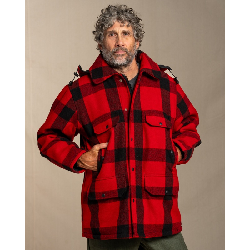 100% Wool Traditional Mackinaw 25 - Red Black Plaid