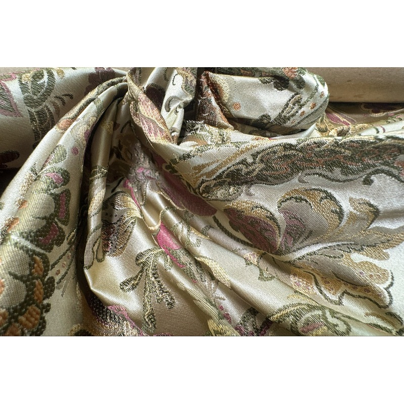 Fairy Tale Garden Silk Lampas 100% Silk Lampas Floral Historical William Morris Cream Red Pink Gold Green Rainbow - 29 inches